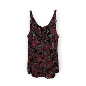 Avenue Red Black Western Bandana Print Paisley V Neck Sequin Tank Top 14/16